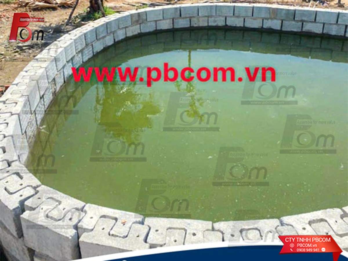 Ứng dụng gạch P-Block thi công ao di động, hồ cảnh quan kín nước.