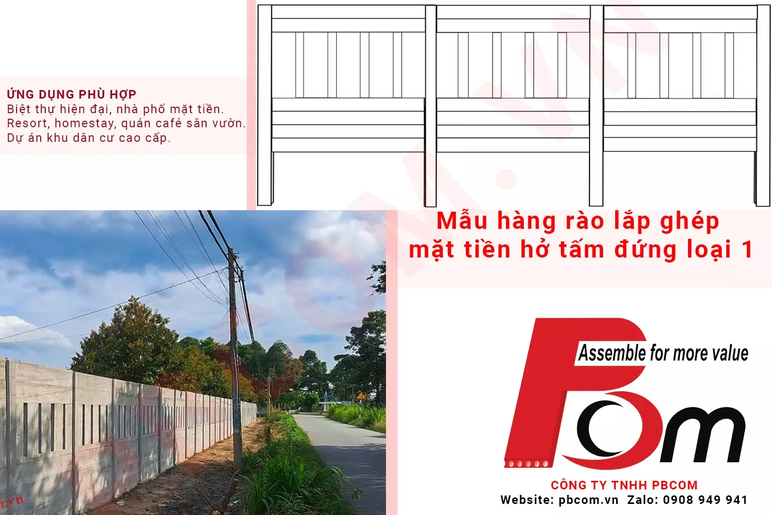 Mẫu mặt tiền hở tấm đứng hàng rào lắp ghép