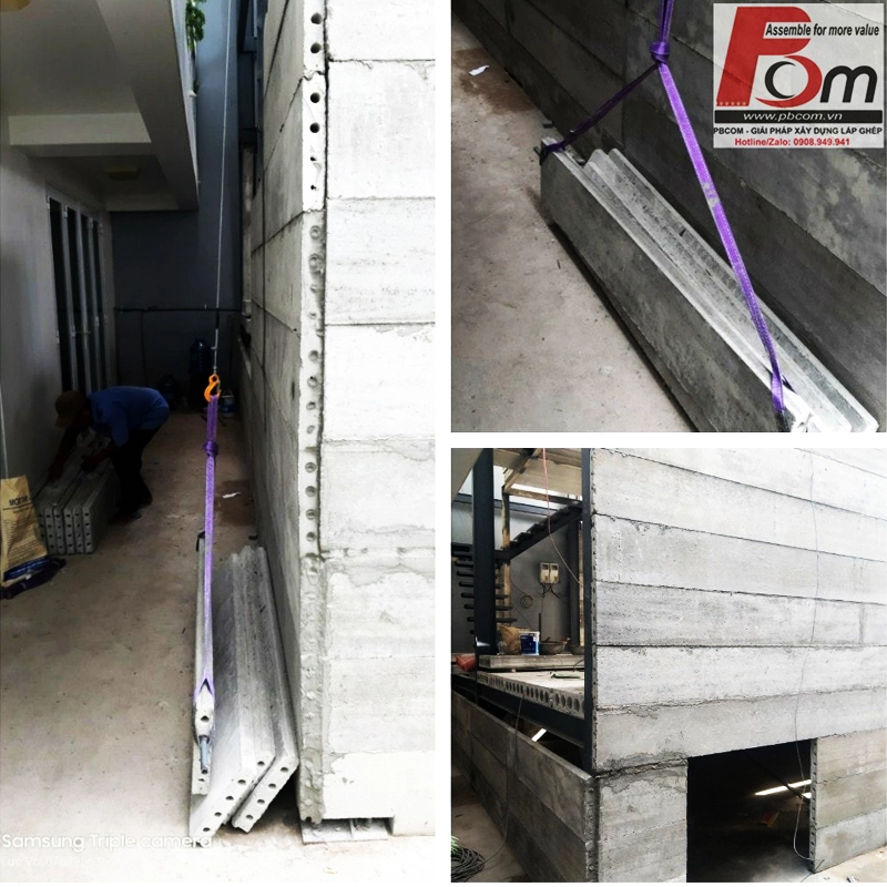 Tường nhà lắp ghép với tấm tường btct lõi rỗng